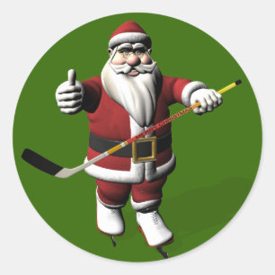 Santa Claus Ice Hockey Player Classic Round Sticker