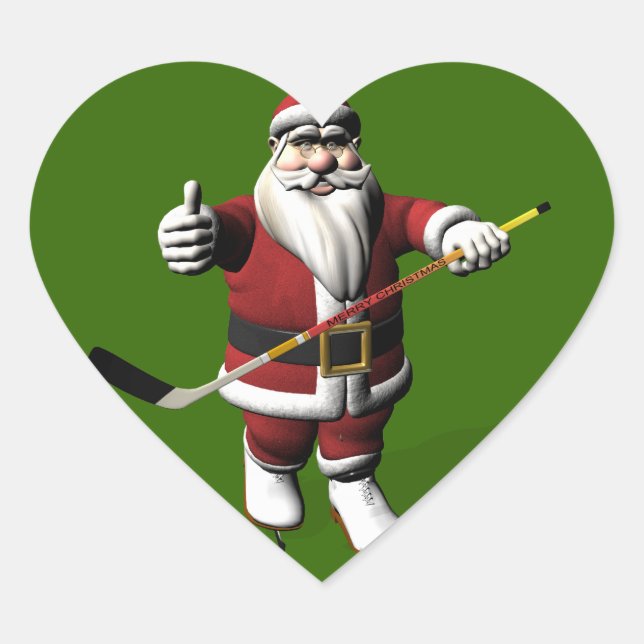 Santa Claus Ice Hockey Player Heart Sticker (Front)