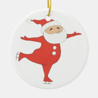 Santa Claus ice-skating {ornament} CUSTOMIZE Ceramic Tree Decoration