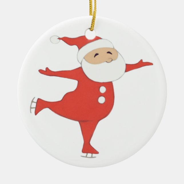 Santa Claus ice-skating {ornament} CUSTOMIZE Ceramic Tree Decoration (Front)