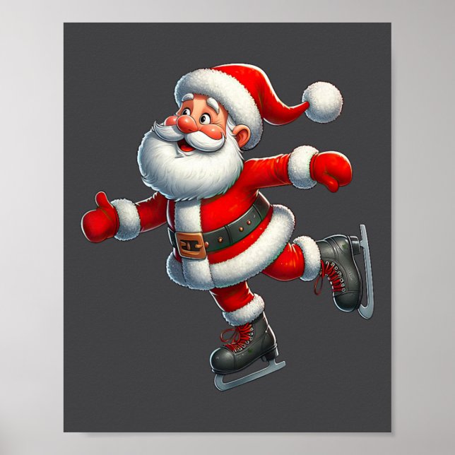 Santa Claus Ice Skating Skater Christmas Xmas  Poster (Front)