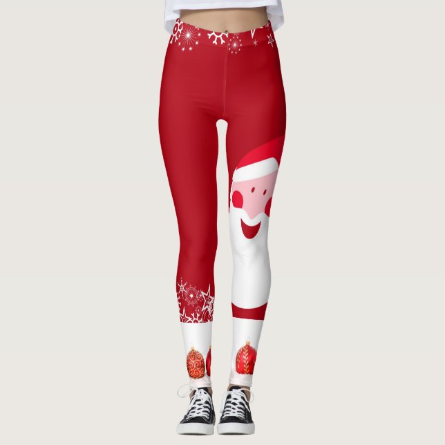 Santa Claus illustration Xmas Baubles Leggings (Front)