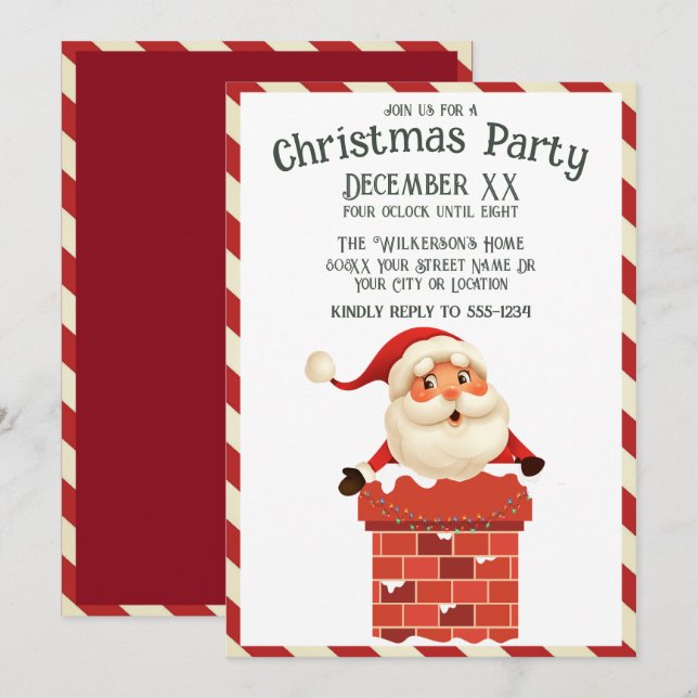 Santa Claus in a Chimney Colourful Christmas Invitation (Front/Back)