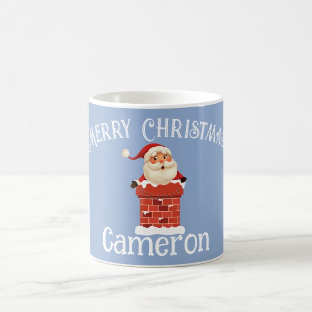 Santa Claus in a Chimney Custom Name Christmas Coffee Mug (Center)