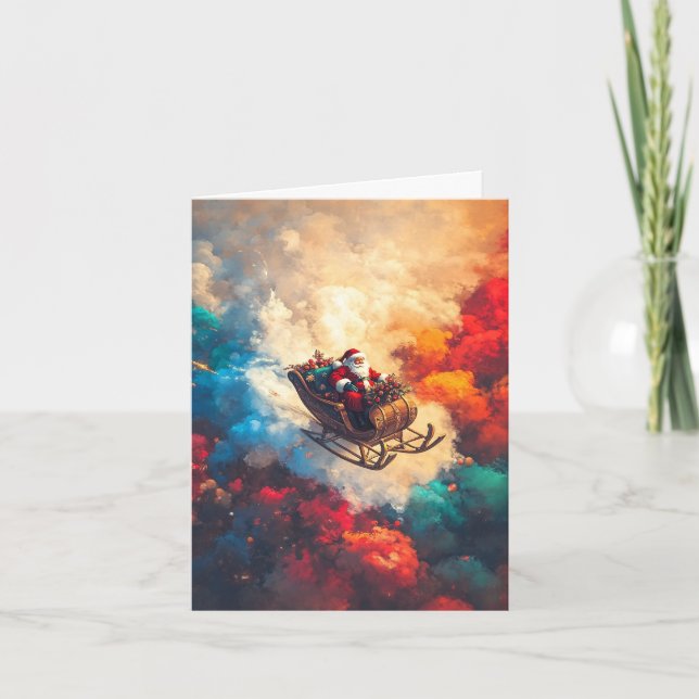 Santa Claus in a Dreamy Sky  Holiday Card (Front)