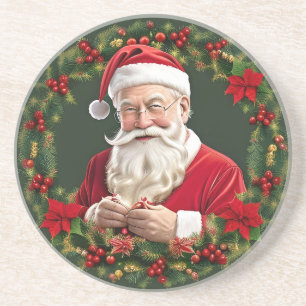 Santa Claus in a Festive Wreath Coaster