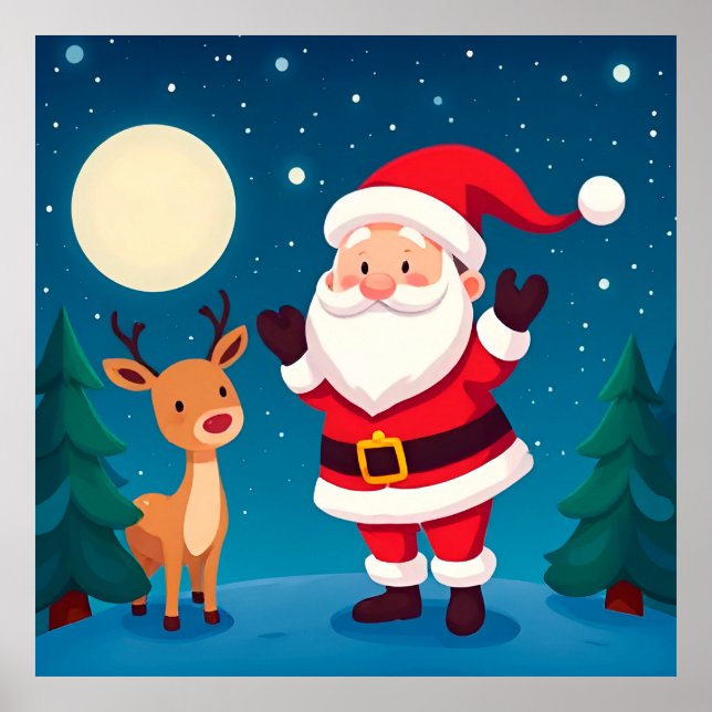 Santa Claus in a Magical Winter Scene Poster (Front)