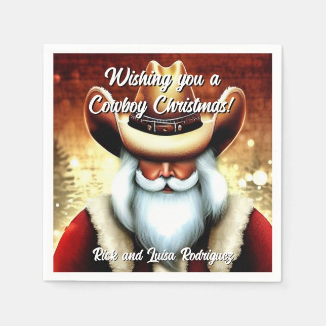 Santa Claus in a Western Hat Christmas Napkin (Front)