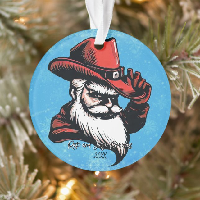Santa Claus in a Western Hat Christmas Ornament (Tree)