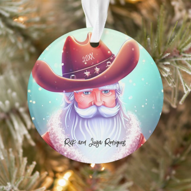 Santa Claus in a Western Hat Christmas Ornament (Tree)