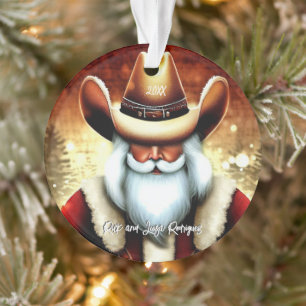 Santa Claus in a Western Hat Christmas Ornament