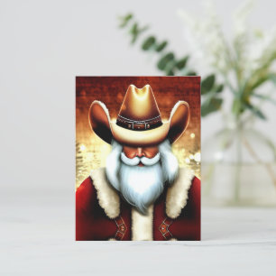 Santa Claus in a Western Hat Christmas Postcard
