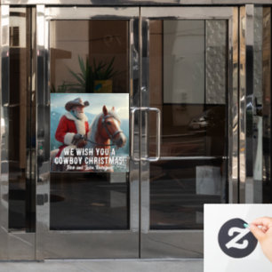 Santa Claus in a Western Hat Christmas Window Cling