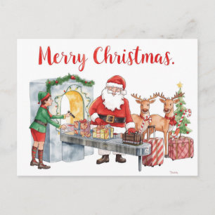 Santa Claus in at the airport Holiday Postcard