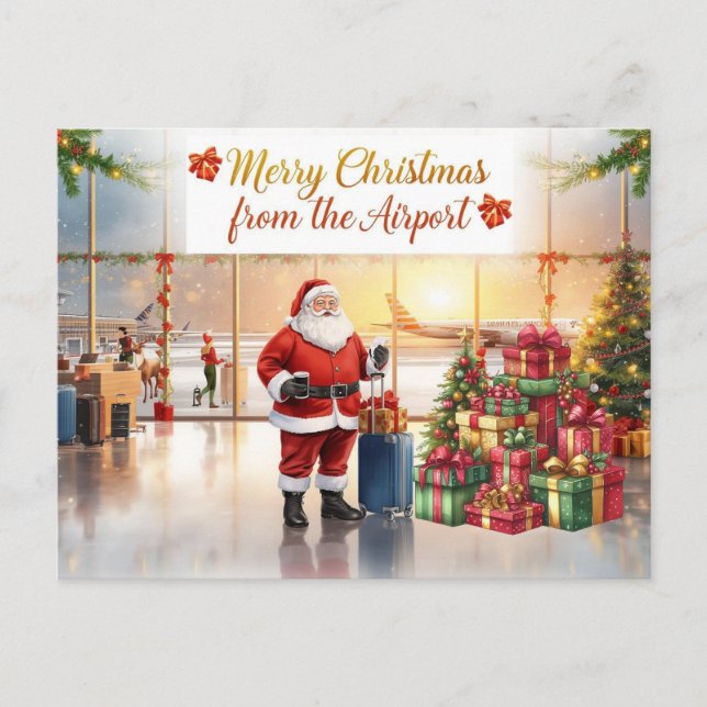 Santa Claus in at the airport Holiday Postcard (Front)