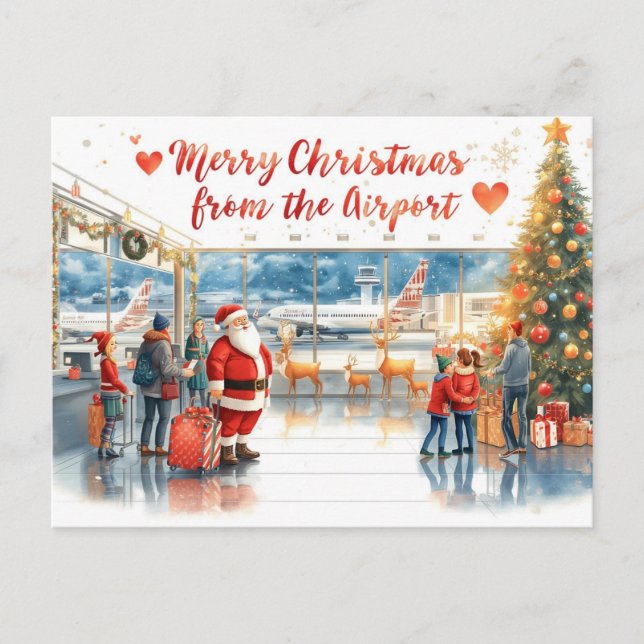 Santa Claus in at the airport Holiday Postcard (Front)