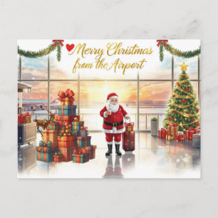 Santa Claus in at the airport Holiday Postcard