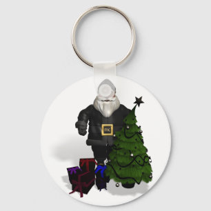 Santa Claus In Black Leather Key Ring