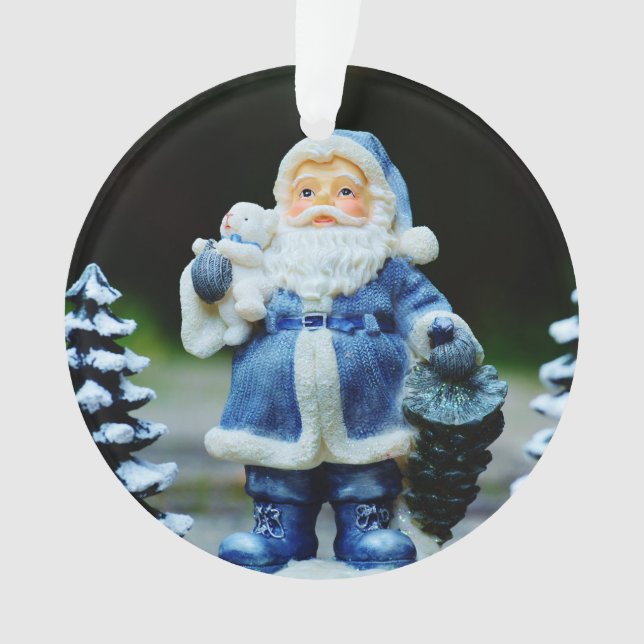 Santa Claus in Blue Christmas Ornament (Front)