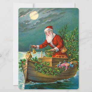 Santa Claus in Boat Holiday Card