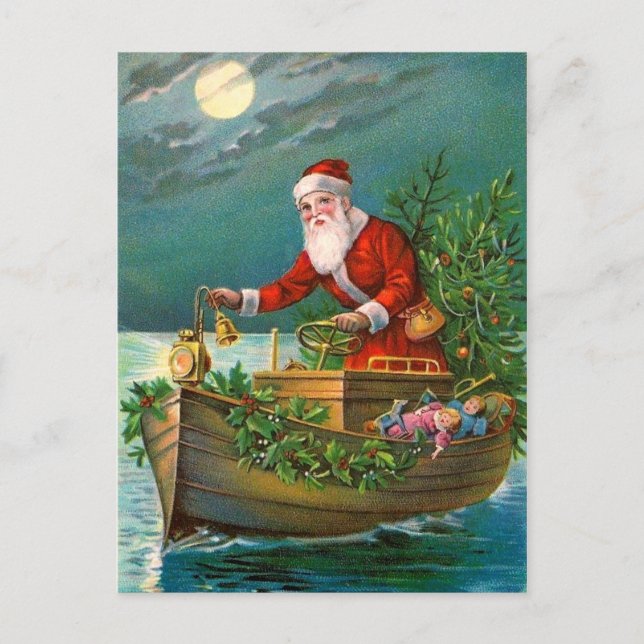 Santa Claus in Boat Holiday Postcard (Front)