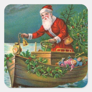 Santa Claus in Boat Square Sticker