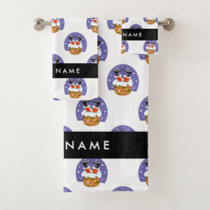 Santa Claus In Chimney, Snow, Christmas, New Year Bath Towel Set