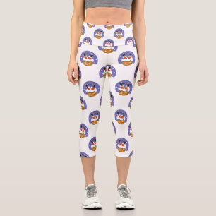 Santa Claus In Chimney, Snow, Christmas, New Year Capri Leggings