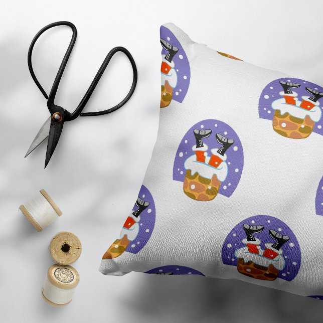 Santa Claus In Chimney, Snow, Christmas, New Year Decorative Cushion (Creator Uploaded)