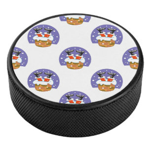 Santa Claus In Chimney, Snow, Christmas, New Year Hockey Puck