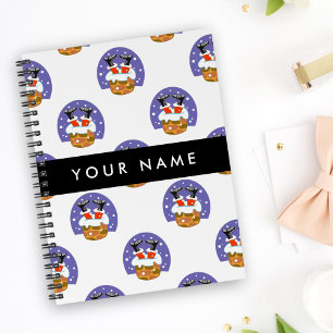 Santa Claus In Chimney, Snow, Christmas, New Year Notebook