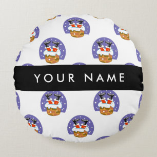 Santa Claus In Chimney, Snow, Christmas, New Year Round Cushion
