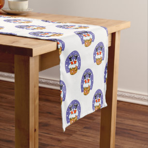 Santa Claus In Chimney, Snow, Christmas, New Year Short Table Runner
