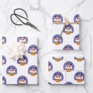 Santa Claus In Chimney, Snow, Christmas, New Year Wrapping Paper Sheet