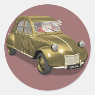 Santa Claus In Citroen 2CV Classic Round Sticker