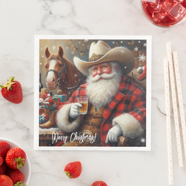 Santa Claus in Cowboy Hat Christmas Napkin (Insitu)