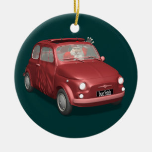 Santa Claus In Fiat 500 Ceramic Tree Decoration