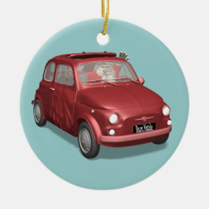 Santa Claus In Fiat 500 Ceramic Tree Decoration