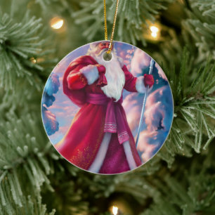 Santa Claus in forest Ceramic Tree Decoration