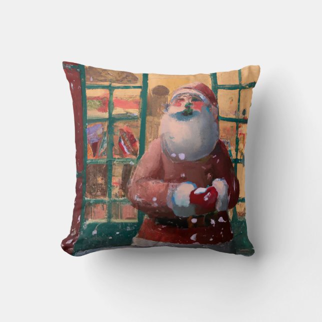 Santa Claus in Front of Toy Shop AI Art Cushion (Front)