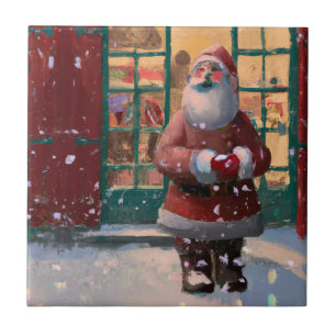 Santa Claus in Front of Toy Shop AI Art Tile