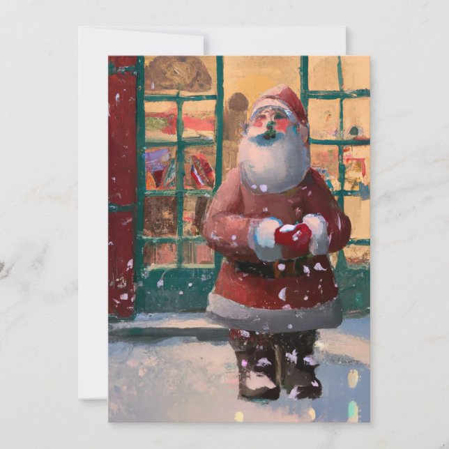 Santa Claus in Front of Toy Shop AI Card (Front)