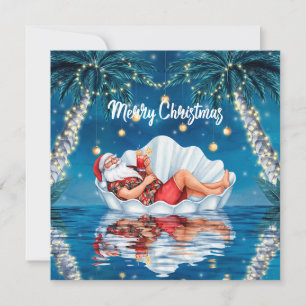 Santa Claus in having Christmas Party in the pool Holiday Card