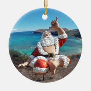 Santa Claus in Hawaii Ceramic Tree Decoration