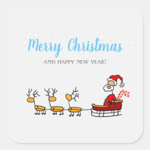 Santa Claus in his Sled with Reindeers Classic Rou Square Sticker