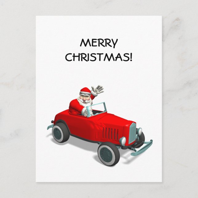 Santa Claus In Hot Rod Holiday Postcard (Front)