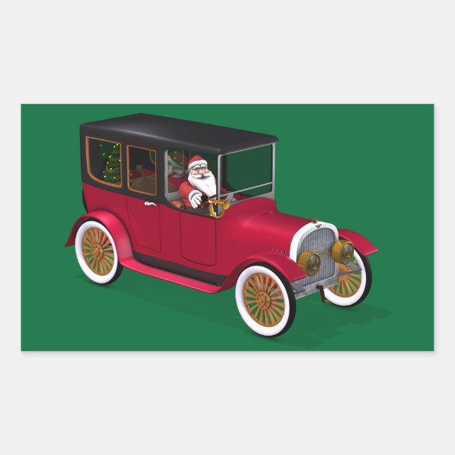 Santa Claus In Hot Rod Rectangular Sticker (Front)