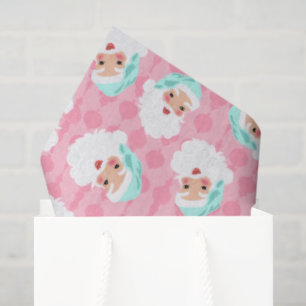 Santa Claus in Mint Green Hat Pink Retro Christmas Tissue Paper