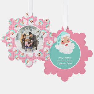 Santa Claus in Mint Green Hat Vintage Christmas Tree Decoration Card