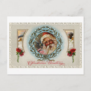 Santa Claus in Mistletoe Wreath Holiday Postcard
